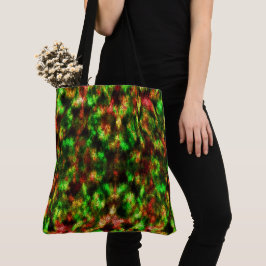 Bolsa Tote Verde colorido, amarelo a vermelho com penas.