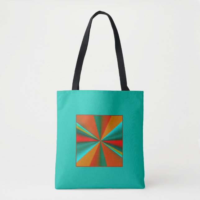 Bolsa Tote Verde com Aqua Laranja Queimada Dourada >Bolsas pa (Frente)