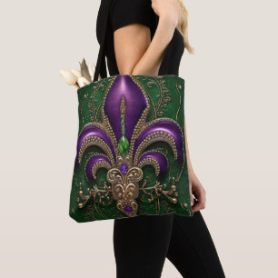 BOLSA TOTE VERDE COM MARDI GRAS FLEUR DI LIS