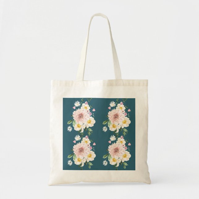 Bolsa Tote Verde com saco de toques de flores (Frente)
