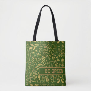 Bolsa Tote Verde, Dourada Frota Floral