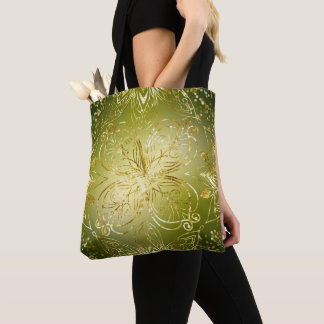 BOLSA TOTE VERDE E AMARELO OMBRE COM MANDALA DOURADA