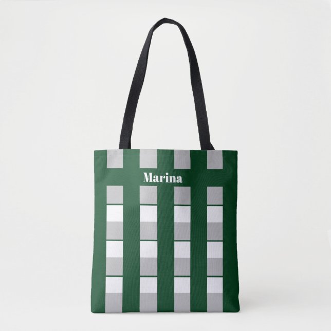 Bolsa Tote Verde e Cinzas brancas personalizadas, riscadas (Frente)