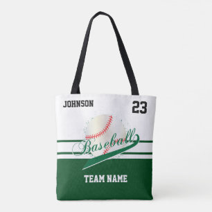 Bolsa Tote Verde escuro e branco para uma equipe de beisebol