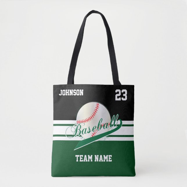 Bolsa Tote Verde escuro e preto para uma equipe de beisebol (Frente)