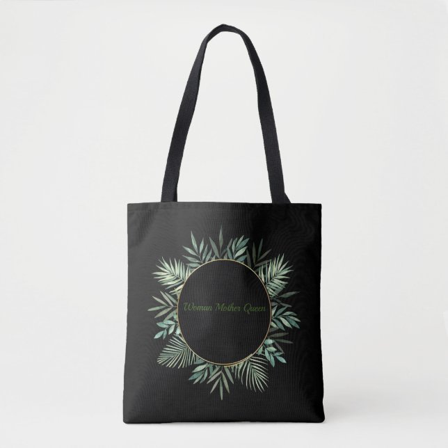 BOLSA TOTE VERDE FLOR PRETO COM SACO DE DEDICAÇÃO (Frente)