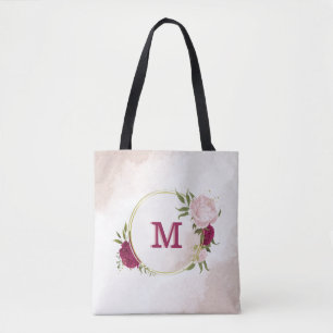 Bolsa Tote verde-floral cor-de-rosa magenta