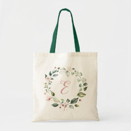 Bolsa Tote Verde Floral Monograma Personalizado, Rosa Esbranq