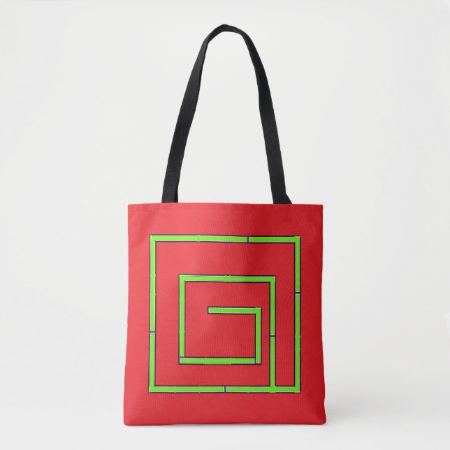 Bolsa Tote Verde Geo Vermelho (Frente)