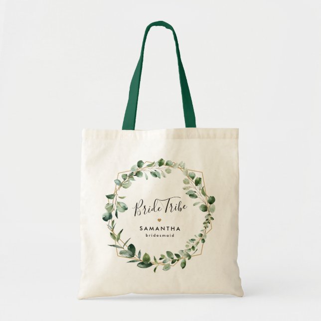 Bolsa Tote Verde Geométrico Eucalyptus Deixa Partido Bridal (Frente)