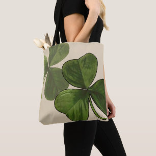 Bolsa Tote Verde gráfico do primavera do trevo no creme feit