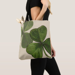 Bolsa Tote Verde gráfico do primavera do trevo no creme feito