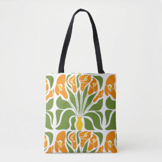 Bolsa Tote Verde & Laranja Moderno Floral Abstrato