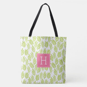 Bolsa Tote Verde limão deixa padrão e monograma cor-de-rosa
