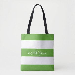 Bolsa Tote Verde limão e faixas brancas com tipografia de nom
