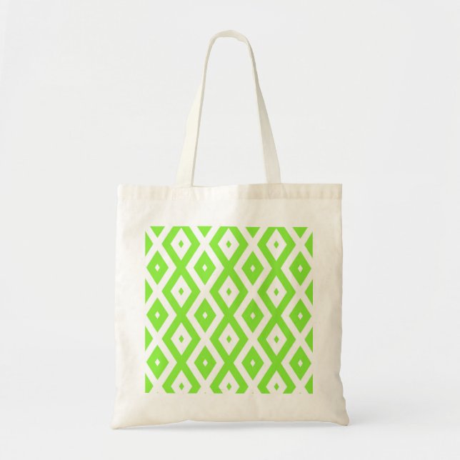 Bolsa Tote Verde limão e padrão de diamante branco (Frente)