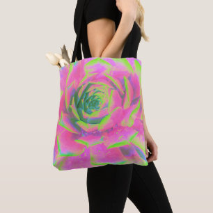 Bolsa Tote Verde limão e Rosette cor-de-rosa de Sedum do