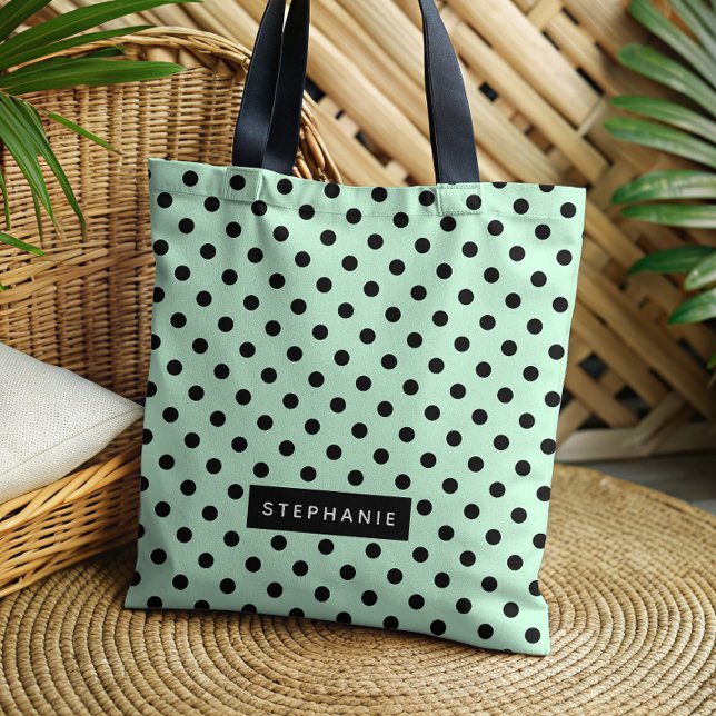 Bolsa Tote Verde Limão Moderno com Bolinhas Pretas Personaliz (Criador carregado)