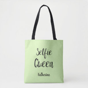 Bolsa Tote Verde limão personalizado nome da rainha de Selfie