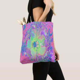 Bolsa Tote Verde limão Psychedelic Trippy e Hibiscus roxo