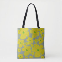Bolsa Tote Verde Musgo com Padrão Floral Amarelo V