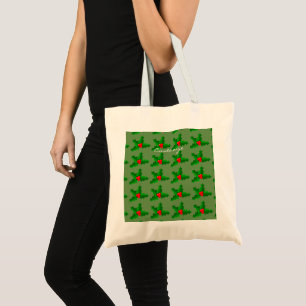 Bolsa Tote Verde Natal e Holly Vermelha Thunder_Cove