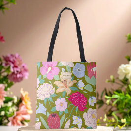 Bolsa Tote Verde Oliva Floral Chic Única Tendência
