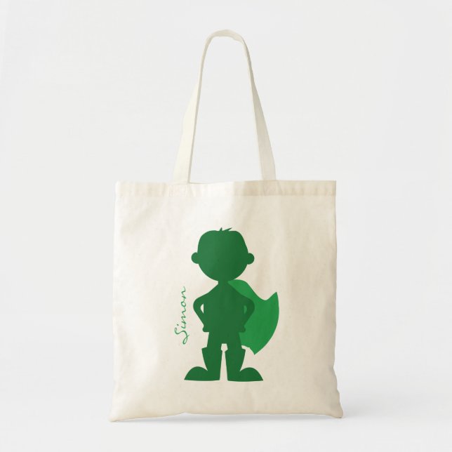 Bolsa Tote Verde personalizado silhueta do menino do (Frente)