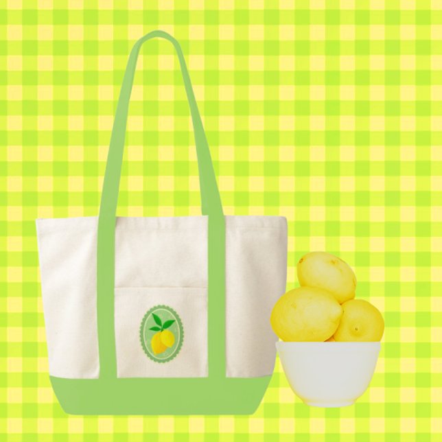 Bolsa Tote Verde-Primavera amarelo-limão-ensolarado (Shopping at the farmers market?)