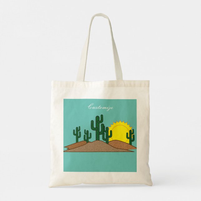 Bolsa Tote Verde Saguaro Cactus Desert Sunrise Thunder_Cove (Verso)