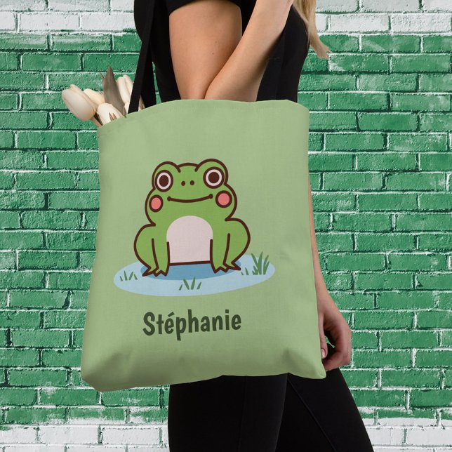 Bolsa Tote Verde Sapo bonito (Cute Frog Tote Bag)