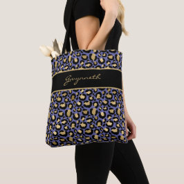 Bolsa Tote Veri Peri Purple Black Leopard Imprimido com Nome