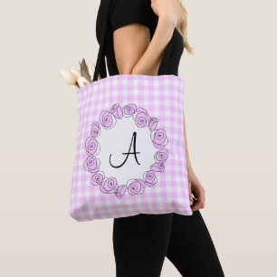 Bolsa Tote Verificação do Monograma Lilac rosa por todo o b