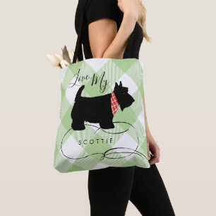 Bolsa Tote Verificação preta do búfalo do verde do cão de