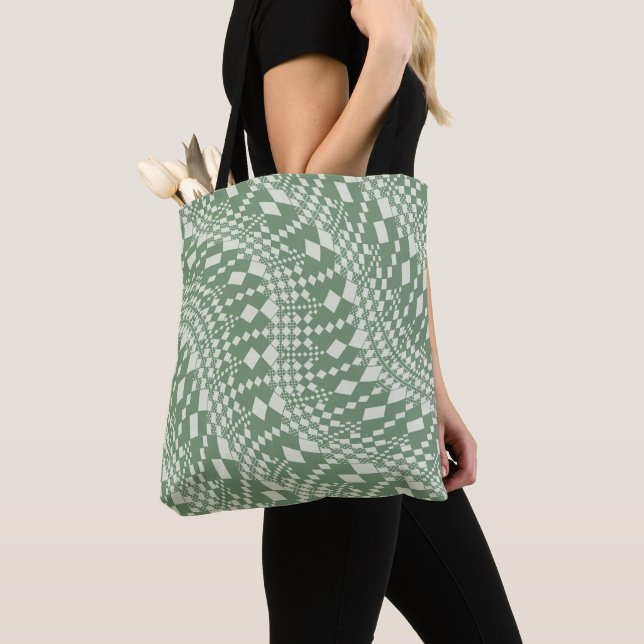 Bolsa Tote Verificações distorcidas em verde (Close Up)