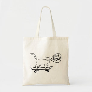 Bolsa Tote Verifique o branco preto Skateboarding do gato de