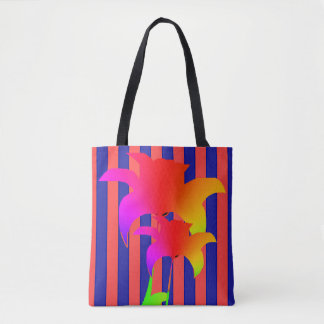 Bolsa Tote Vermelho Azul Stripe Arco-Íris Toque Floral Bag