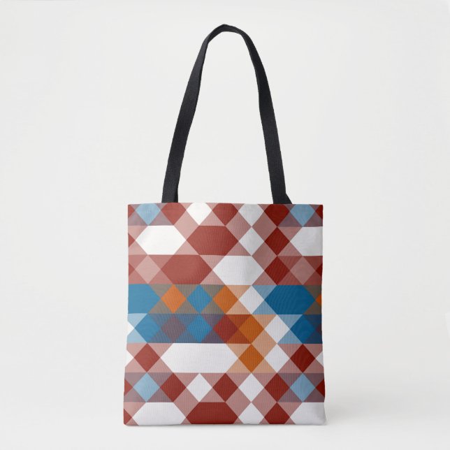 Bolsa Tote vermelho branco azul e laranja geométrico (Frente)