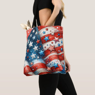 Bolsa Tote Vermelho, Branco e Azul Patriótico 4 de julho