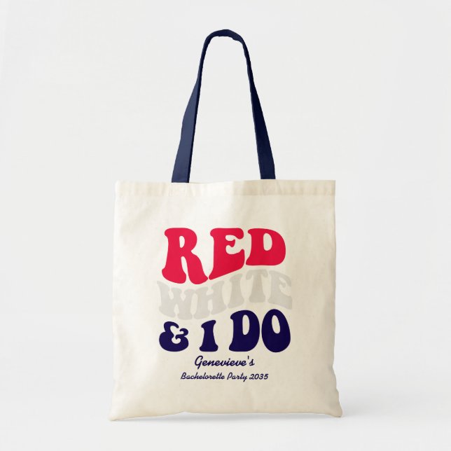 Bolsa Tote Vermelho Branco Eu Caso | Texto Retro Americano de (Frente)