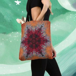 Bolsa Tote Vermelho de Mandala Digital Laranja e Azul