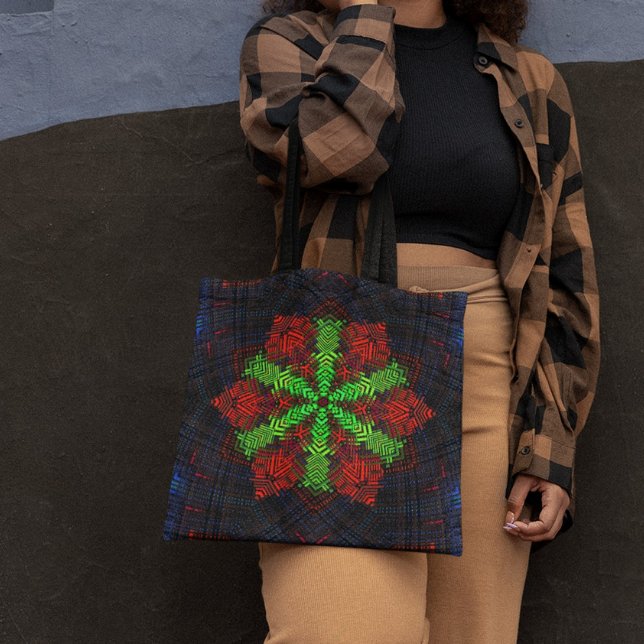Bolsa Tote Vermelho de Mandala Verde e Azul (Criador carregado)