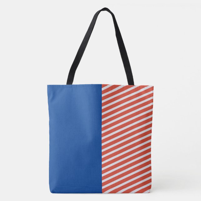 Bolsa Tote Vermelho e Branco Azul de Diversão Grátis com Stri (Frente)