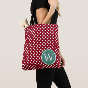 Bolsa Tote Vermelho e Branco de Bolinhas com Monograma em Tea
