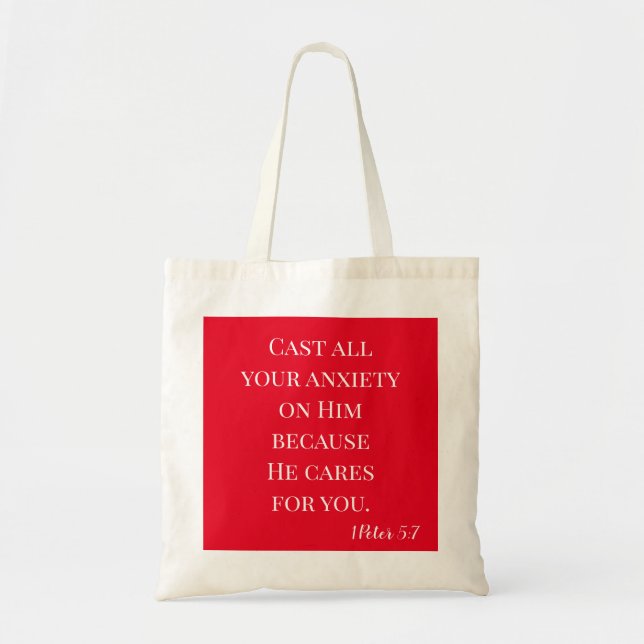 Bolsa Tote Vermelho e Branco Lance todo o cuidado (Frente)