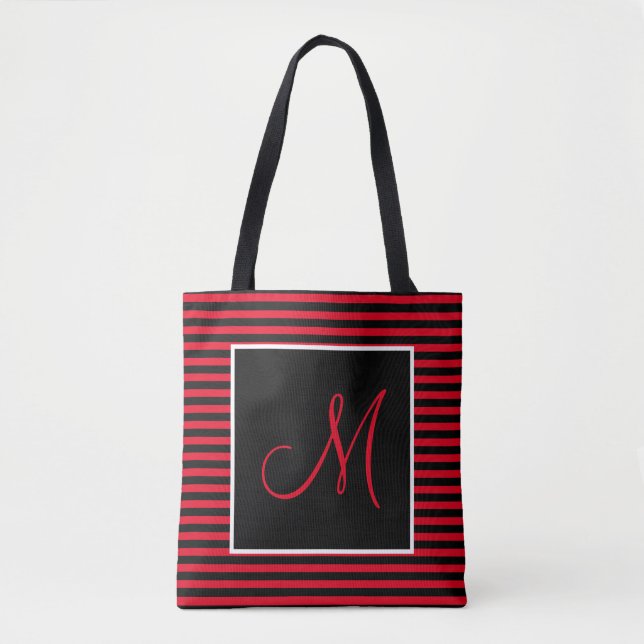 Bolsa Tote Vermelho e Preto Iniciais Grandes Personalizados (Frente)