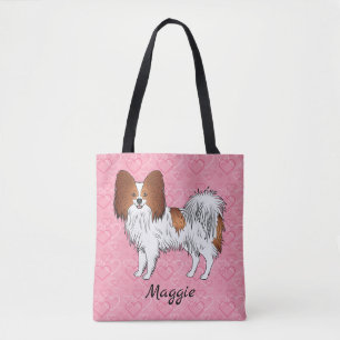 Bolsa Tote Vermelho E White Papillon Cão Bonito Em Corações R