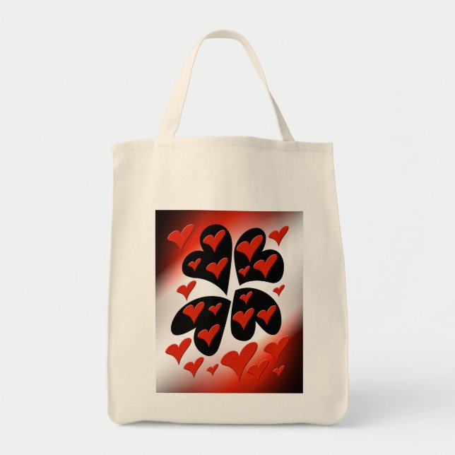 Bolsa Tote Vermelho em Corações Pretos (Frente)