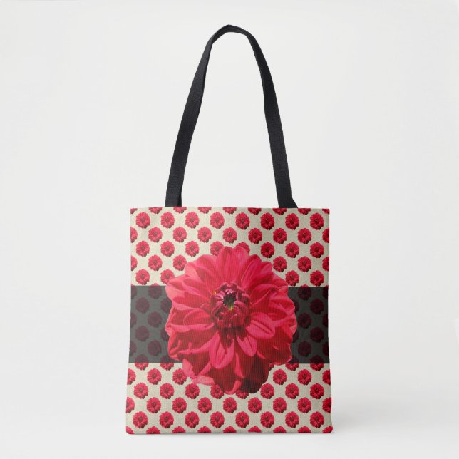 Bolsa Tote Vermelho Floral Botânico em qualquer Saco de Tota  (Frente)