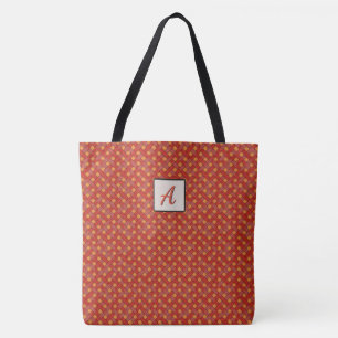 Bolsa Tote Vermelho Gráfico Tecido em Monograma de Cor Perso